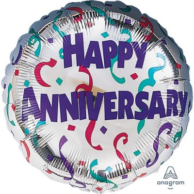Fóliový balón "Happy anniversary" strieborný