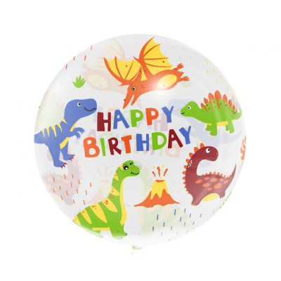 Transparentný balón PVC Happy Birthday Dinosaurus