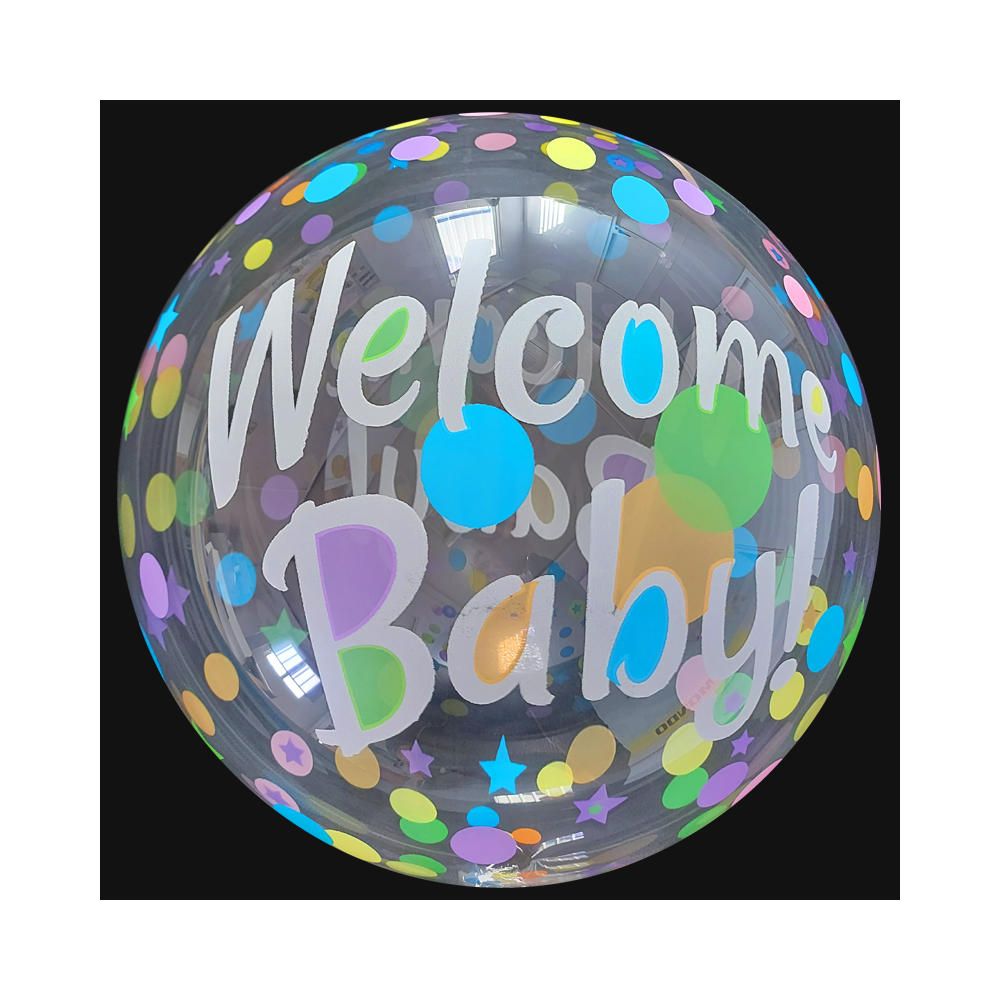 Transparentný Bobo balón Welcome Baby 45 cm