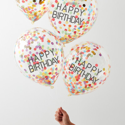 Latexové balóny Happy Birthday s farebnými konfetami