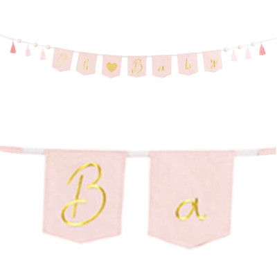 Banner Oh Baby ružový so zlatým vyšívaným nápisom