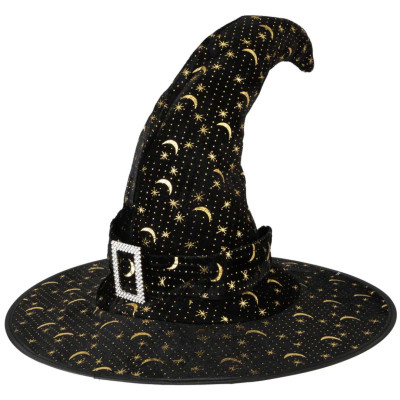 Čarodejnícky klobúk čierny so zlatou potlačou