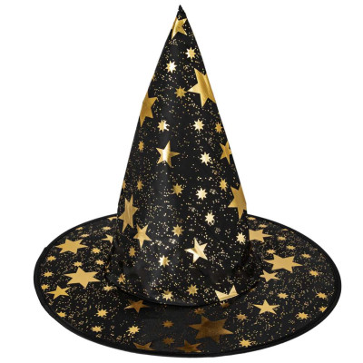 Čarodejnícky klobúk čierny so zlatými hviezdami