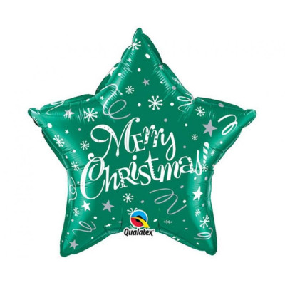 Fóliový balón hviezda zelená Merry Christmas