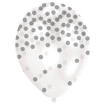 Latexový balón s potlačou strieborné konfety 27,5 cm