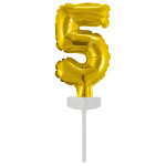 Mini fóliové číslo 5 na paličke zlatá farba