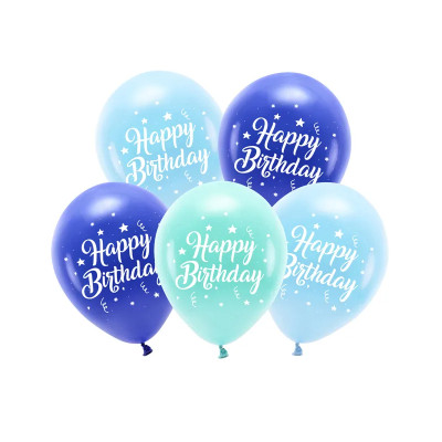 ECO latexové balóny Happy B-Day mix modrá