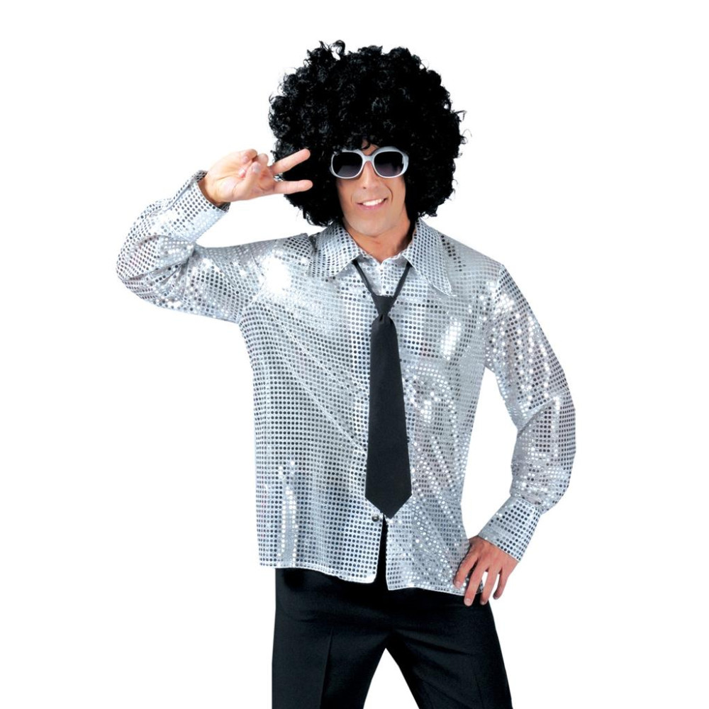 Disco košeľa pánska strieborná veľkosť 56/58 Disco košeľa pánska strieborná veľkosť 56/58