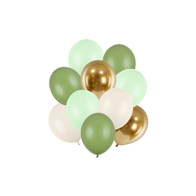 Latexové balóny mix zelená, krémová a zlatá
