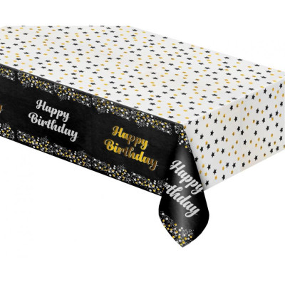 Fóliový obrus Happy Birthday čierny