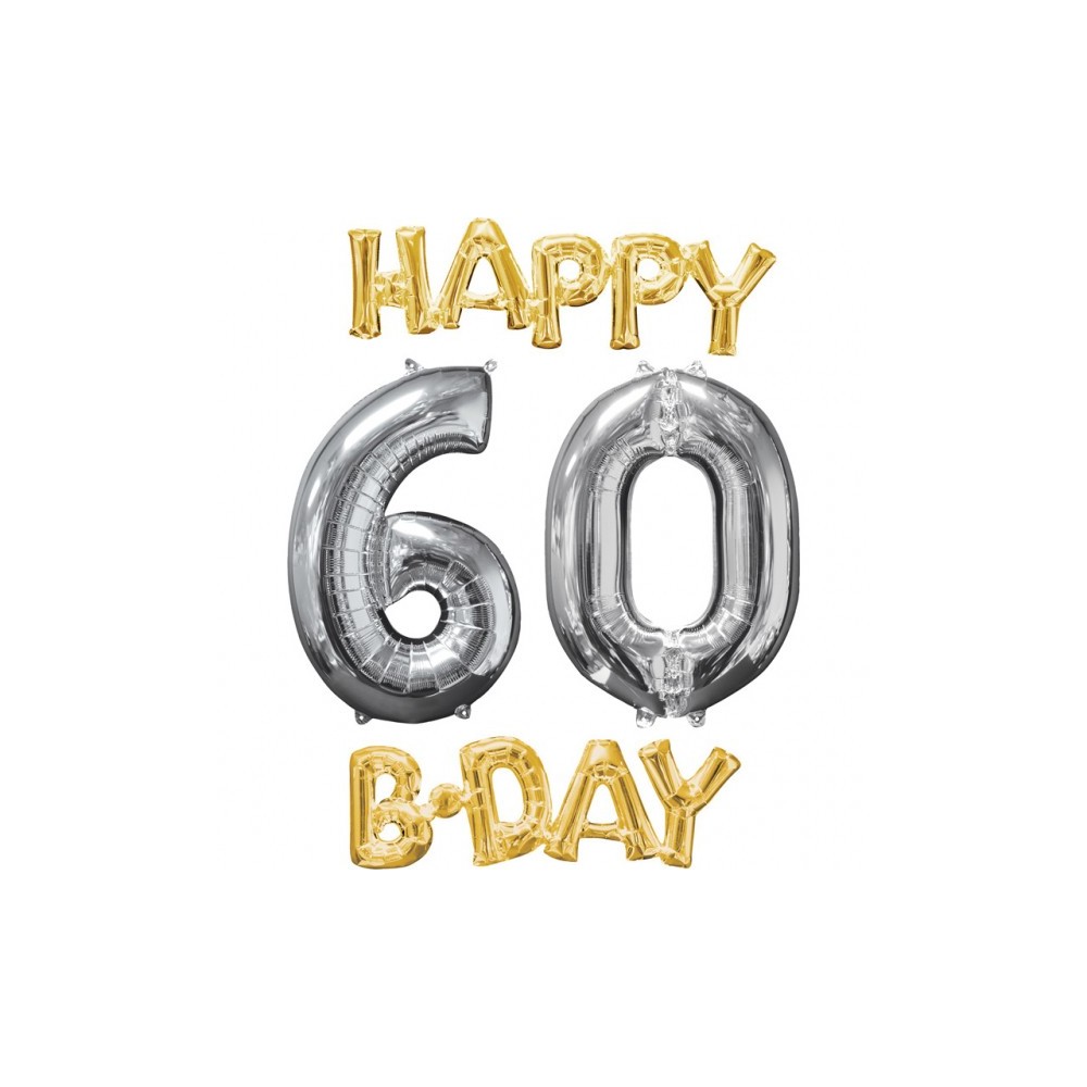 Fóliový balón HAPPY 60 B-DAY zlato-strieborný Fóliový balón HAPPY 60 B-DAY zlato-strieborný