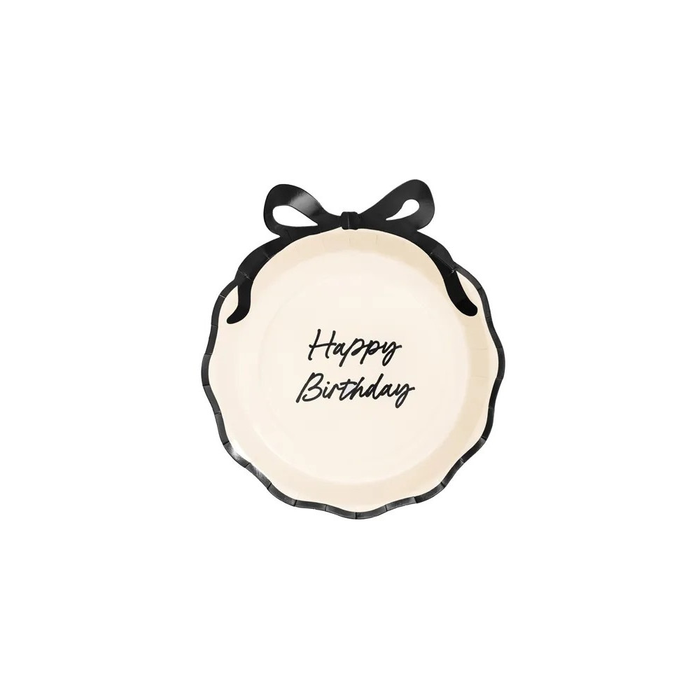 Taniere Happy Birthday krémové s čiernou mašľou 24 cm Taniere Happy Birthday krémové s čiernou mašľou 24 cm