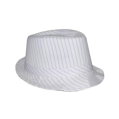 Gangsterský klobúk biely s čiernymi pásikmi