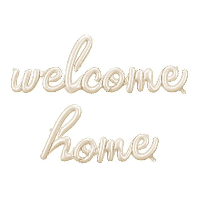 Fóliový balón s nápisom "Welcome Home" v cappuccino farbe so saténovou úpravou