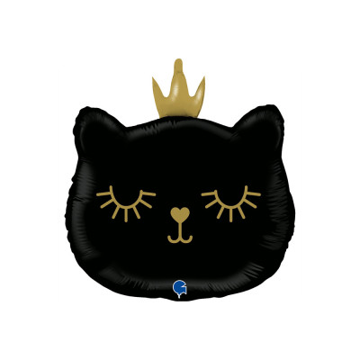 Fóliový Supershape balón Mačička s korunkou čierna