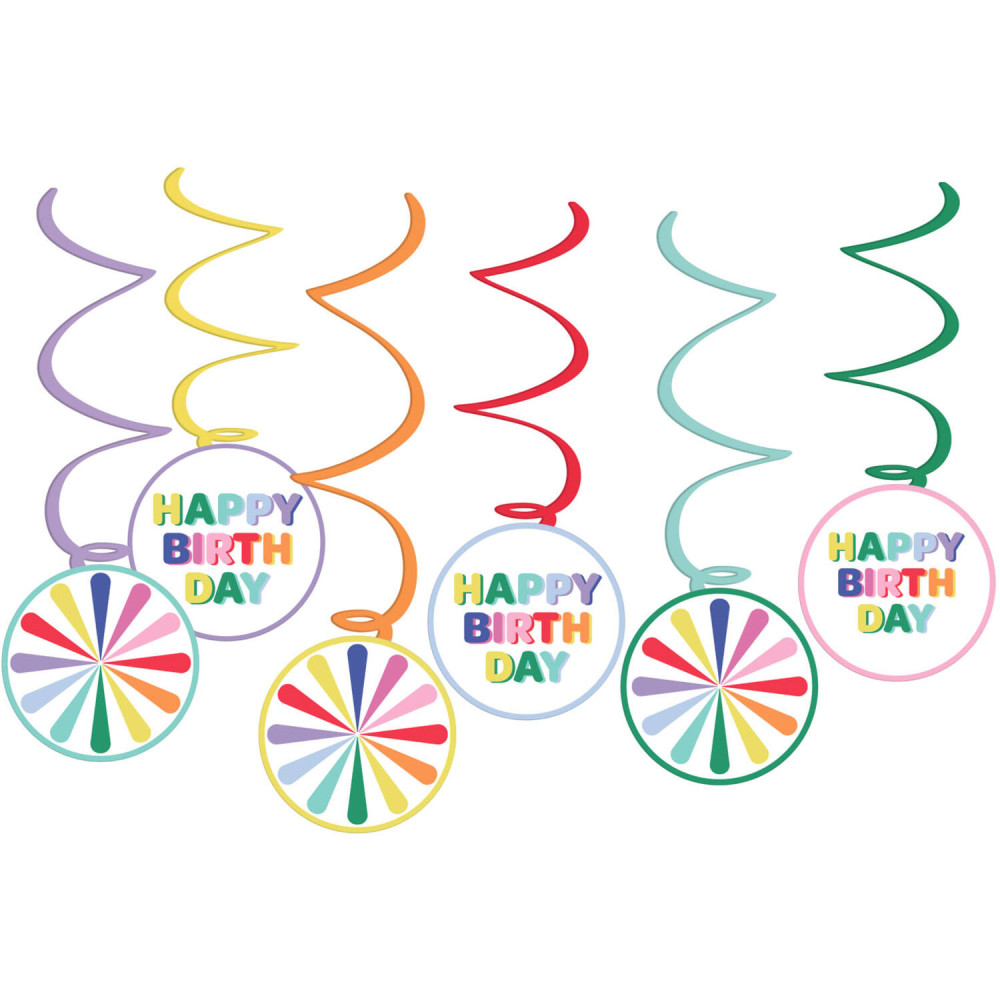 Visiace dekoračné špirály Happy Birthday farebné Visiace dekoračné špirály Happy Birthday farebné