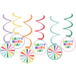 Visiace dekoračné špirály Happy Birthday farebné