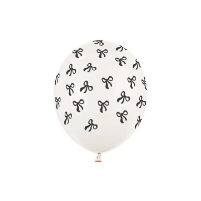 Latexový balón off-white s čiernymi mašličkami 30 cm