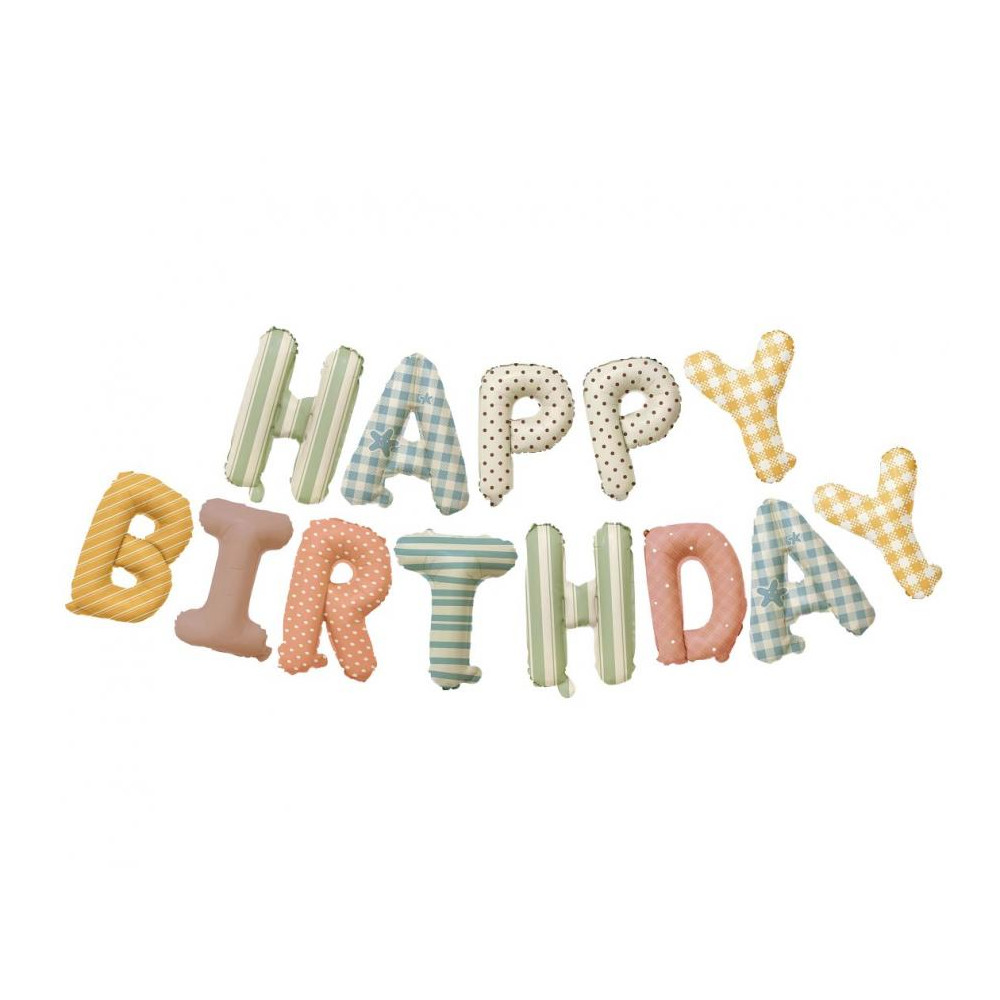 Fóliový balónový Retro nápis Happy Birthday mix farieb Fóliový balónový Retro nápis Happy Birthday mix farieb