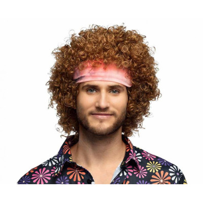Parochňa Hippie Groove – Hnedá kučeravá parochňa s čelenkou