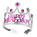 Korunka - Tiara Happy Birthday – strieborná / fuksia