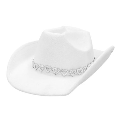 Kovbojský klobúk biely so striebornými srdiečkami