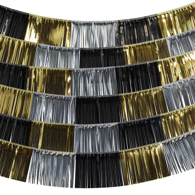 Strapcová girlanda čierna/zlatá/strieborná 6 ks x 150 cm