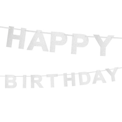 Banner Happy Birthday strieborný