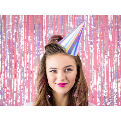 Holografické / opalizujúce party čiapky – 16 cm, 6 ks