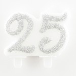 Sviečka strieborná trblietavá 25