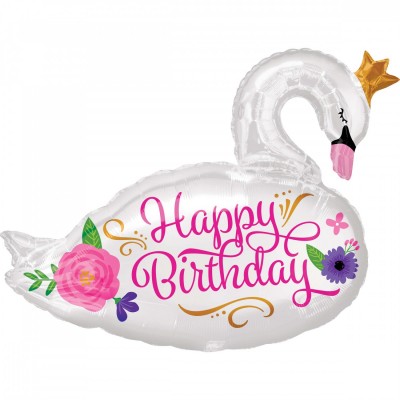 FóliovýSupershape balón Happy B-Day labuť
