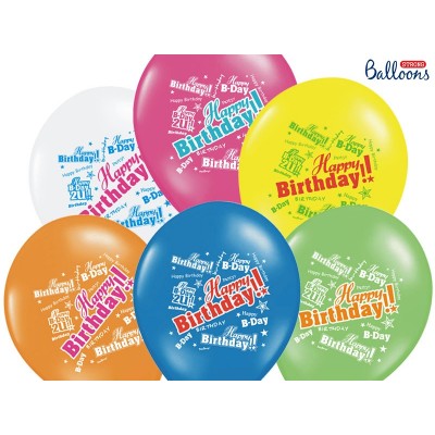 Latexové balóny happy b-day farebné 30 cm