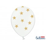 Latexové balóny biele so zlatými hviezdami