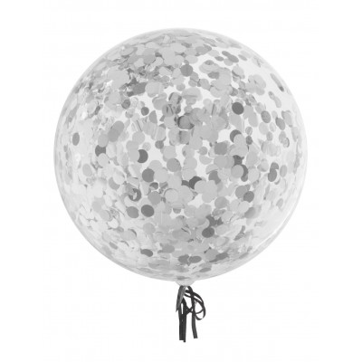 Transparentný Bobo balón Konfety strieborné