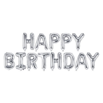 Fóliový balónový nápis Happy Birthday strieborný
