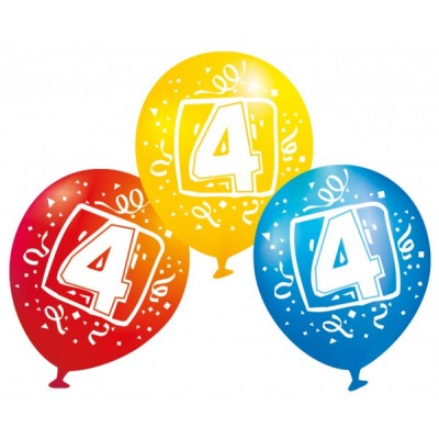 Latexové balóny 4 modré, žlté, červené 22.8 cm