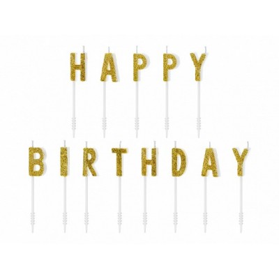 Sviečky Happy Birthday trblietavé zlaté