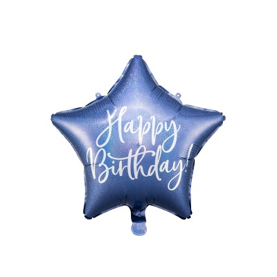 Fóliový balón trblietavý modrý Happy B-Day