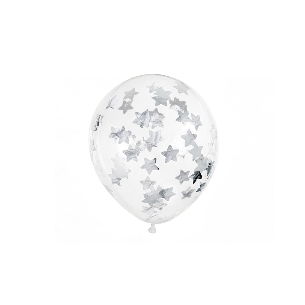 Latexový balón transparentný strieborné konfety hviezdy