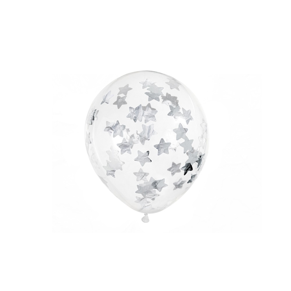 Latexový balón transparentný strieborné konfety hviezdy Latexový balón transparentný strieborné konfety hviezdy