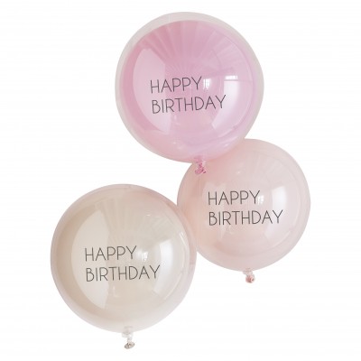 Latexovo transparentné Bobo balóny dvojvrstvové ružové Happy B-Day