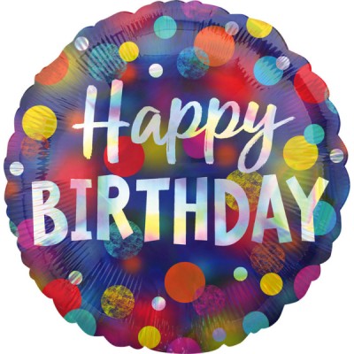 Fóliový balón Happy Birthday holographic bodkový