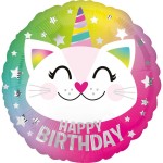 Fóliový balón Happy Birthday Jednorožec Mačka