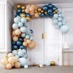 Balónová dekoračná sada zlatá chrómová, broskyňová, dvojvrstvové modrozelené a mätové
