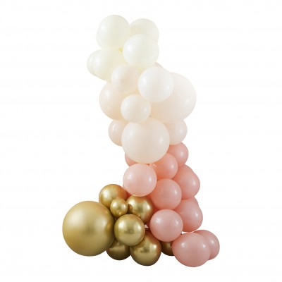 Balónová dekoračná sada zlaté chrómové balóny, broskyňové tmavé - svetlé a slonovinové