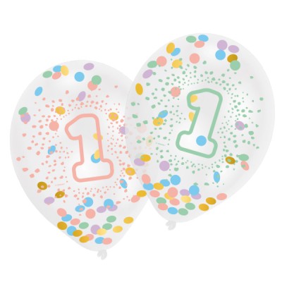 Latexové balóny 1. narodeniny s farebnými konfetami