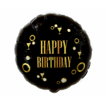 Fóliový balón Happy Birthday čierny so zlatou potlačou