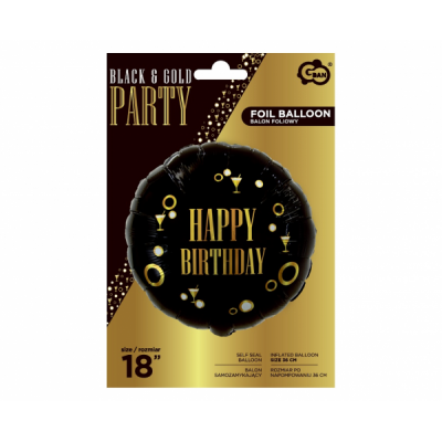 Fóliový balón Happy Birthday čierny so zlatou potlačou
