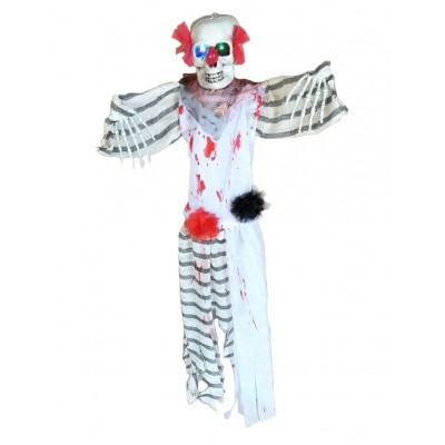 Visiaca Halloween dekorácia šašo so svetelnou lebkou