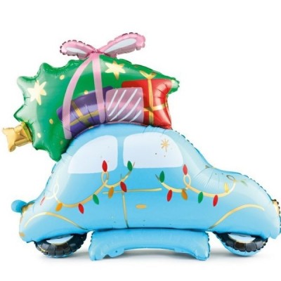 Stojací fóliový balón Auto s vianočným darčekom